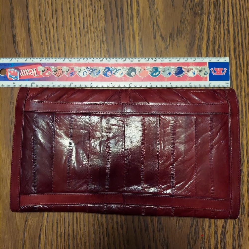 Vintage Genuine Eel Skin Clutch Wallet Purse Burgundy - Picture 9 of 9